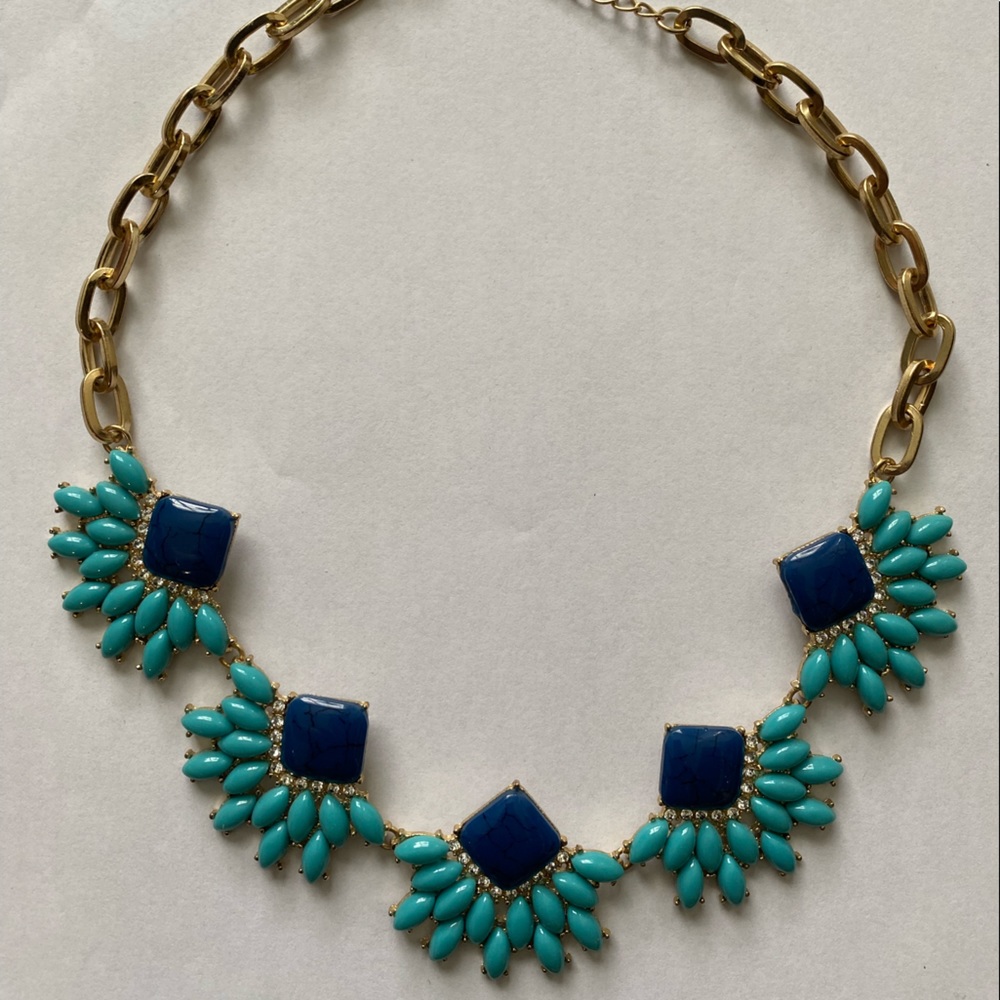Blue Stone and Gold Chain Necklace